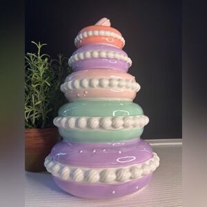 Ceramic Pastel Macaron Tower Cookie Jar Kitchen Decor 12 Inch NWT